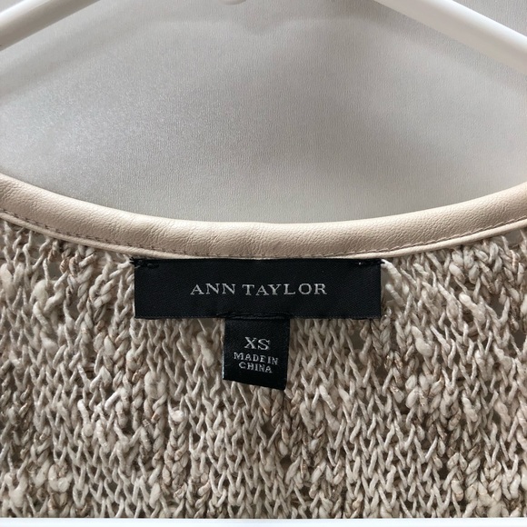 Ann Taylor Cream Knit Zip Up Sweater Jacket with Leather Details - Picture 3 of 6